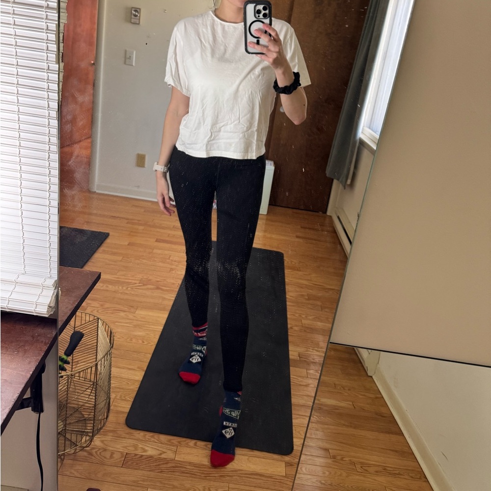 White T-Shirt and Black Leggings